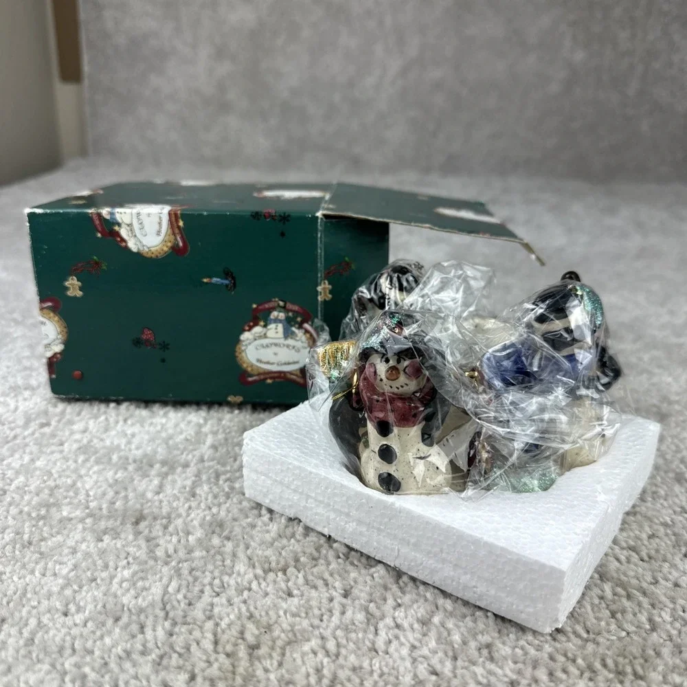 Heather Goldminc 2001 Christmas Clayworks Candle Holder Snowman Snowmen Blue Sky